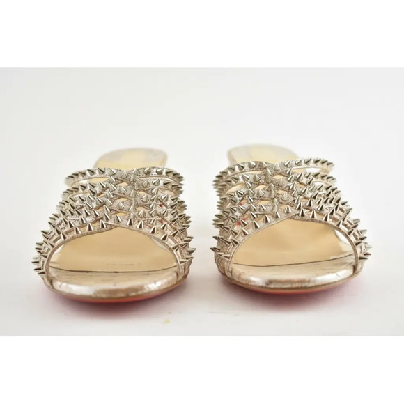 Christian Louboutin Marthaspike 55 Silver Open Sandal Mule Block Heel Pump 36.5 - Picture 6 of 12